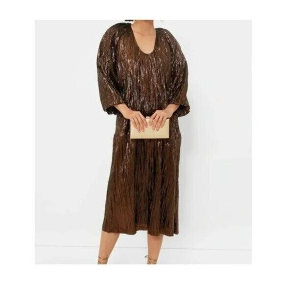 Hyacinth House | NEW Bronze Metallic Plisse Dorinda Midi Dress Size S